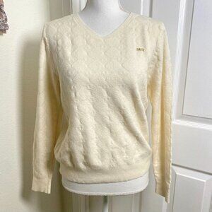 V-Neck Sweater Cream Colored Quilted Front Size Small Fall Luxe Preowned